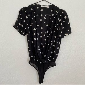 LUSH Black Dot Print Sheer Bodysuit Top